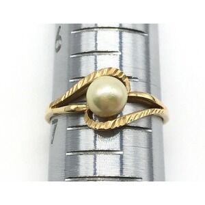 JCM 10k Solid Yellow Gold Real Pearl Solitaire Band Ring Size 6.75